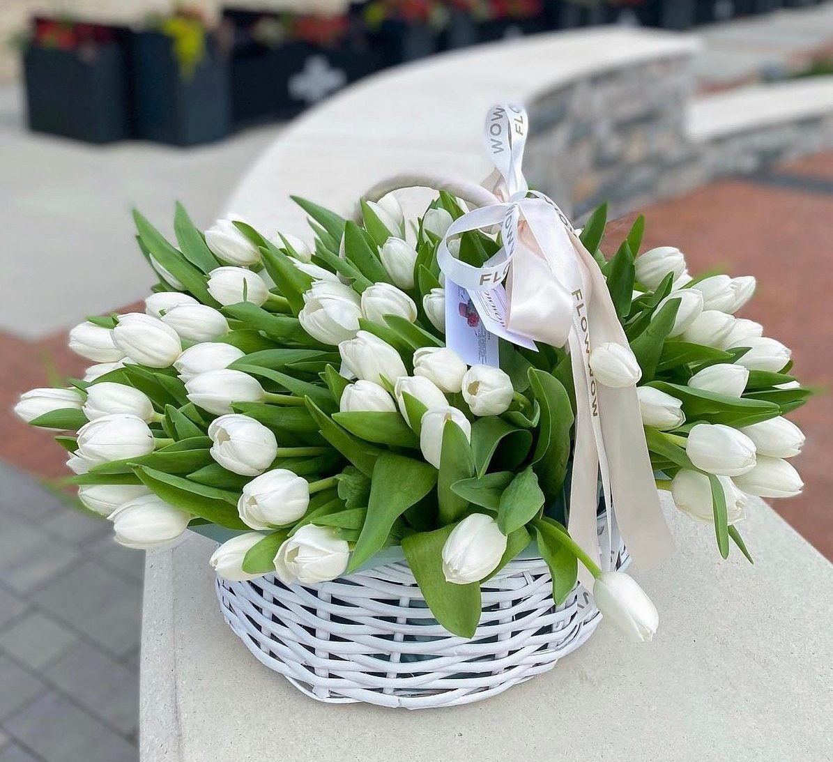 Basket of White Tulips Medium image 0