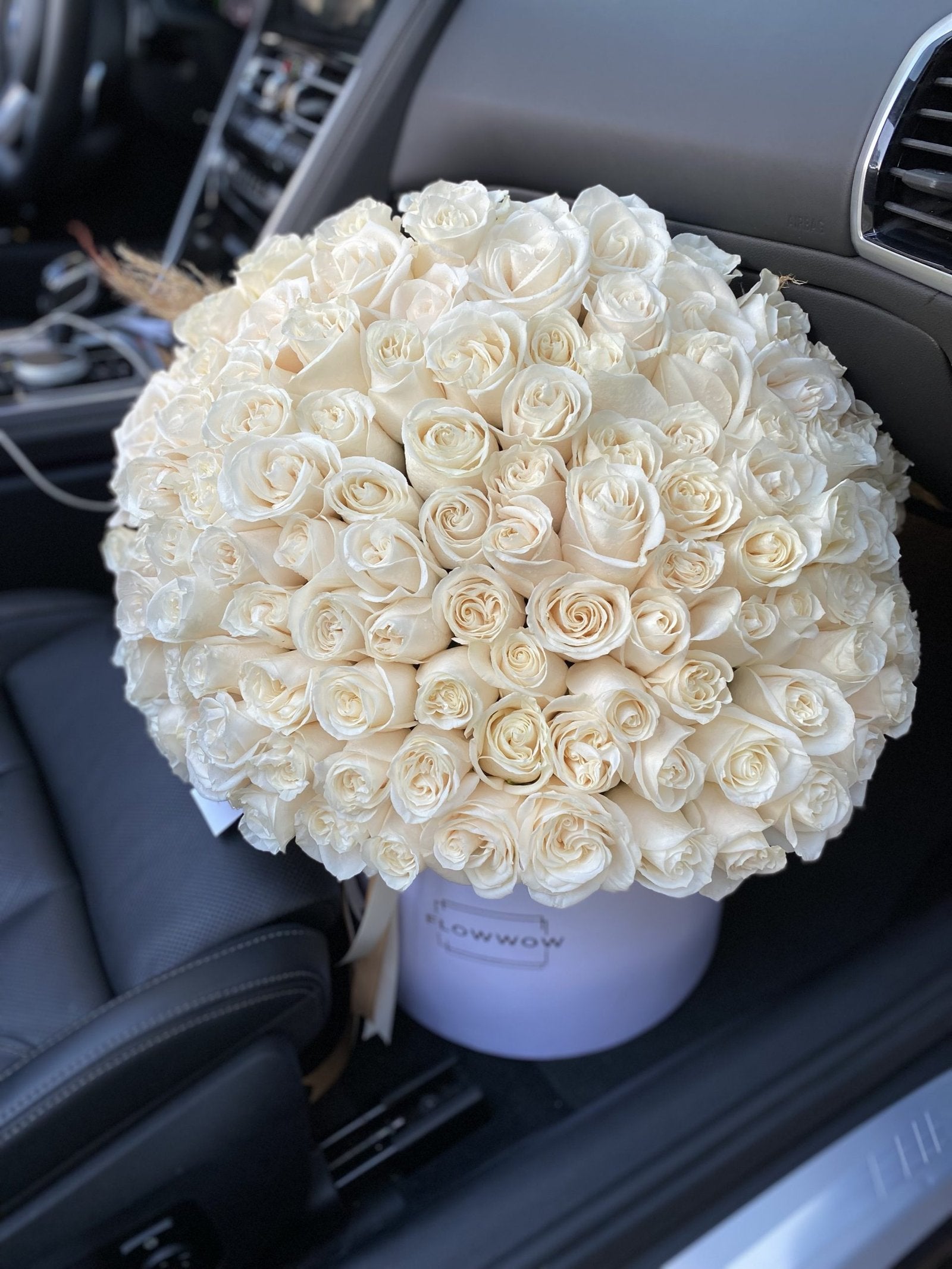 100 White Roses In FLW Box image 1